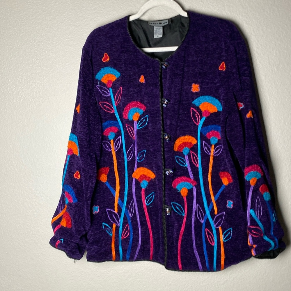 Indigo Moon Floral Toggle Button Sweater Jacket